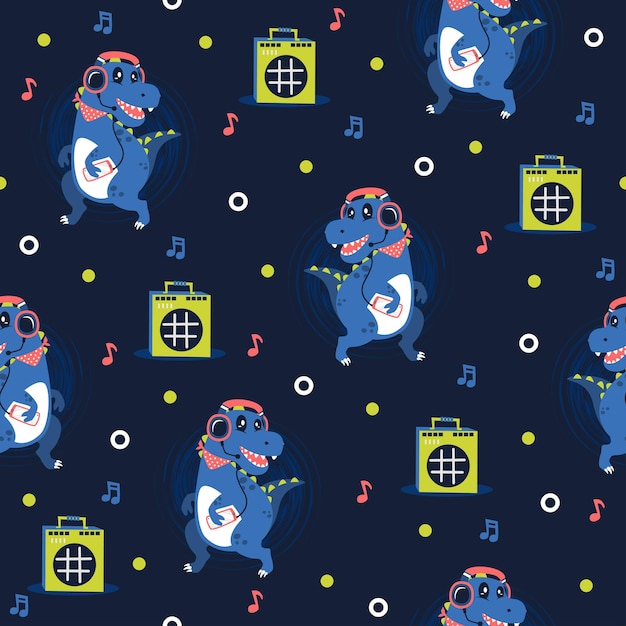 Cute dinosaur cartoon trendy pattern background concept