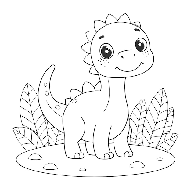 Vector cute dinosaur coloring page for kids and craft activities