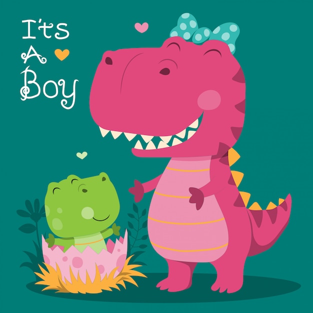 Cute dinosaur mom and baby illustration