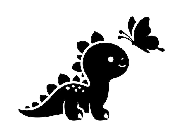 Cute Dinosaur Silhouette with Flowers and Butterflies