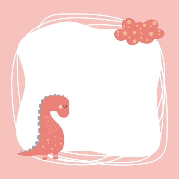 Cute dinosaur with a blot frame in simple cartoon hand-drawn style.