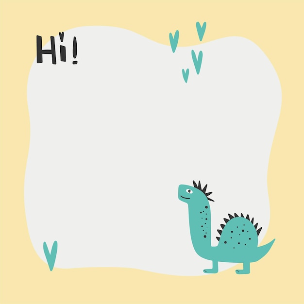 Cute dinosaur with a blot frame in simple cartoon hand-drawn style.