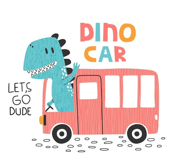 cute dinosaur with car.