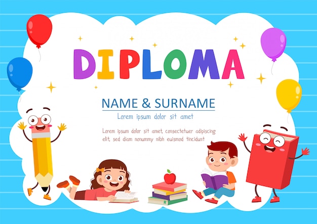 Cute diploma certificate template for school student