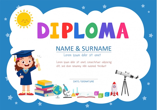 Cute diploma certificate template for school student