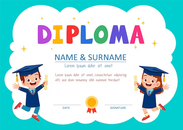 Cute diploma certificate template for school student