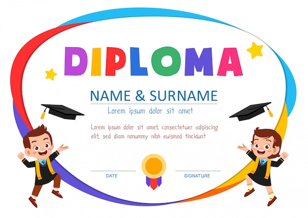 Cute diploma certificate template for school student