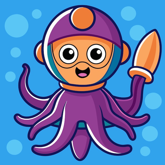 Vector cute diver swimming with squid cartoon vector icon illustration science animal icon concept isolated premium vector flat cartoon style