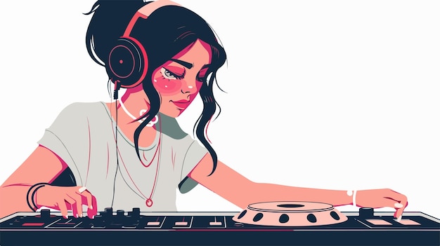 Cute DJ Woman in Flat Style Vector Isolated Image