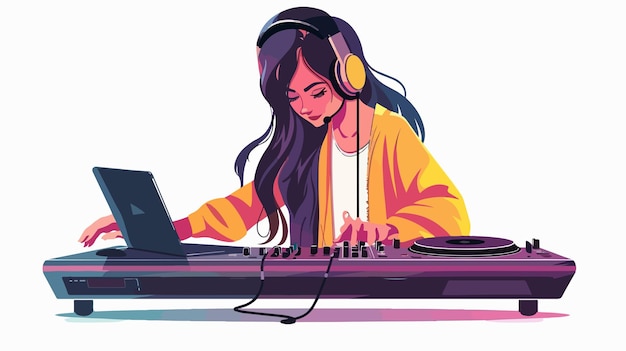 Cute DJ Woman in Flat Style Vector Isolated Image