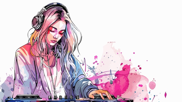 Cute DJ Woman in HandDrawn Vector Isolated Design