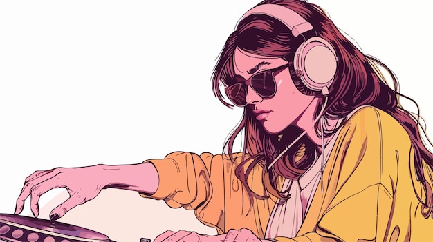 Cute DJ Woman in HandDrawn Vector Isolated Design