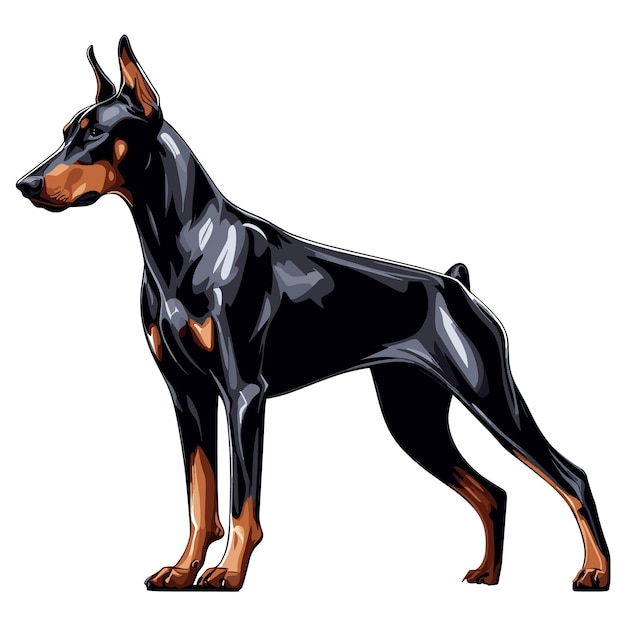 Cute Doberman dog cartoon Vector Style white background