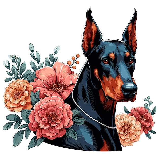 Cute Doberman dog cartoon Vector Style white background