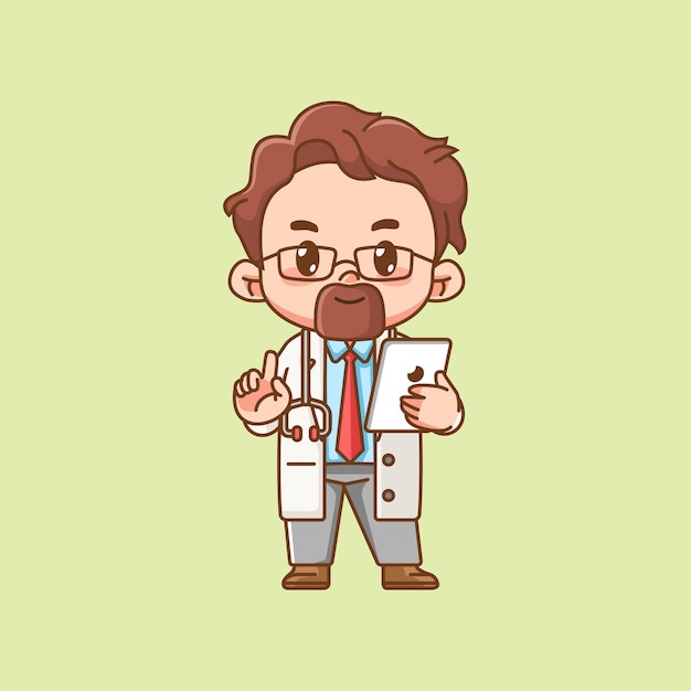 Cute doctor advice medical personnel character kawaii chibi character mascot illustration outline