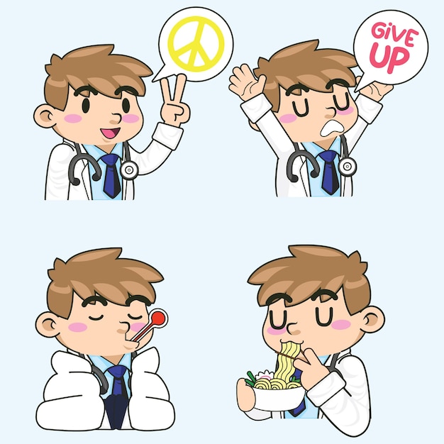 Cute doctor sticker mascot vector illustration doctor vector set