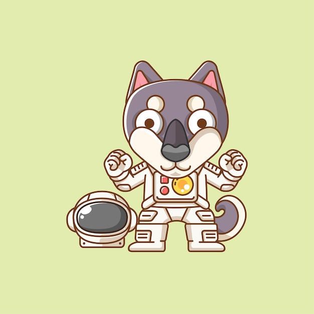 Cute dog astronaut shout animal kawaii chibi character mascot illustration outline style design