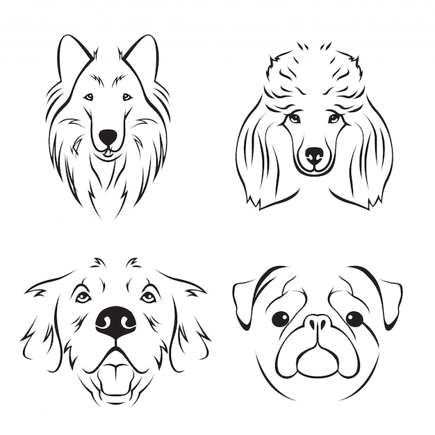 Cute Dog Breed Line Art Logo Set