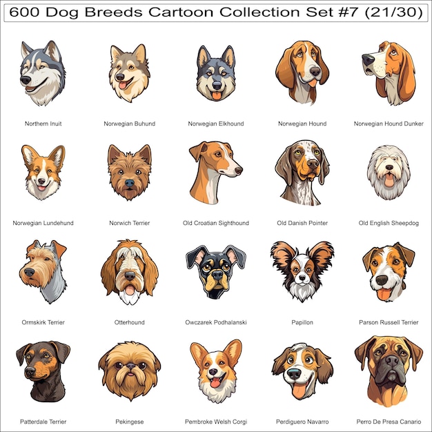 Cute Dog Breeds Cartoon Characters Sticker Bundle Collection Set 7 of 600 Dog Faces Part 21