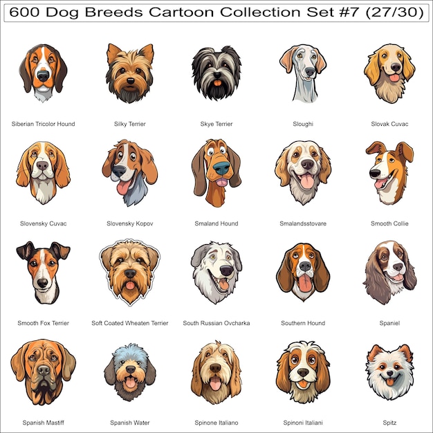 Cute Dog Breeds Cartoon Characters Sticker Bundle Collection Set 7 of 600 Dog Faces Part 27