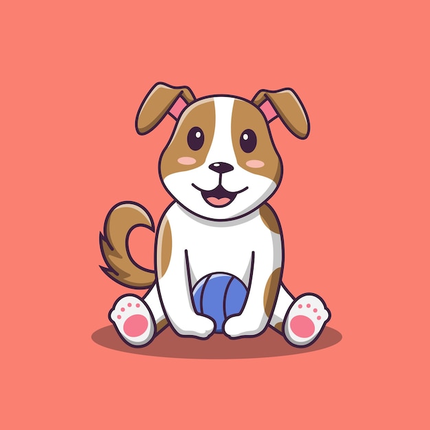 Cute dog cartoon sitting holding ball vector cartoon illustration cartoon clipart