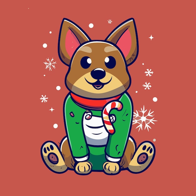 Vector cute dog celebrating christmas wearing santa claus uniform