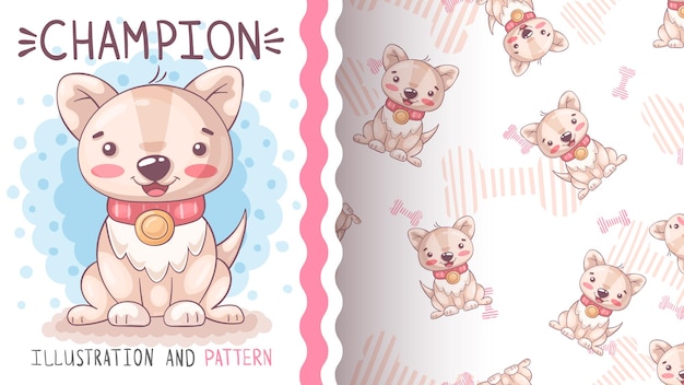 Cute dog champion  seamless pattern