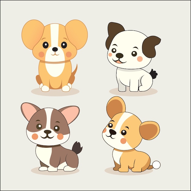 cute dog characters flat vector illustration