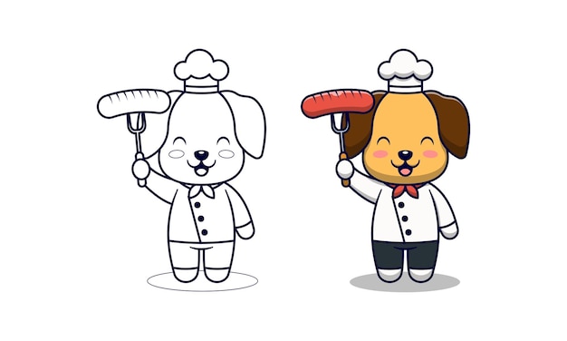 Cute dog chef cartoon coloring pages for kids