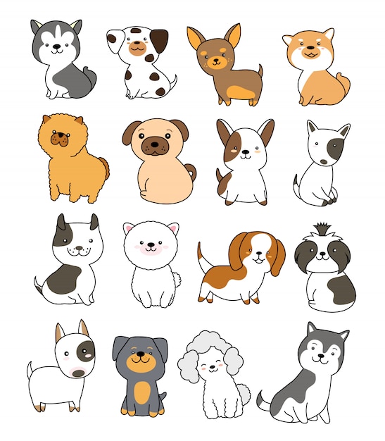 Cute dog collection hand drawn style