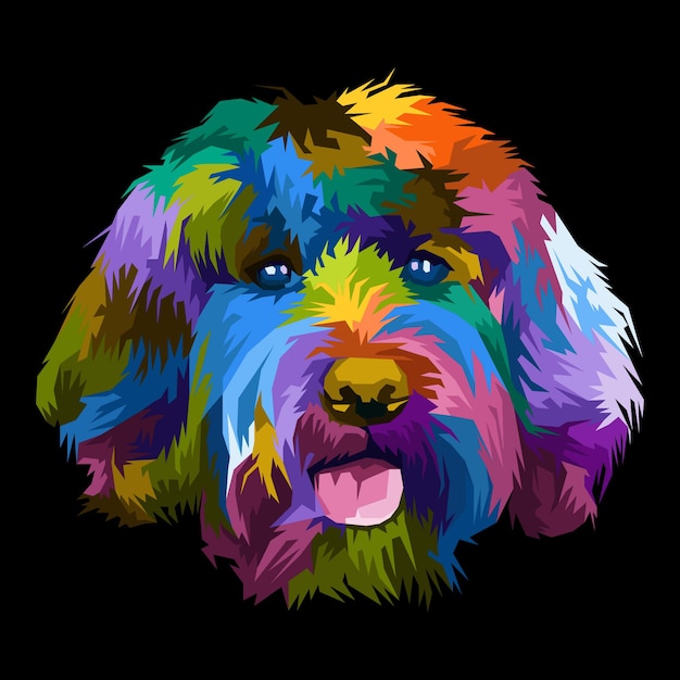 Cute dog in colorful pop art portrait style isolated decoration background black