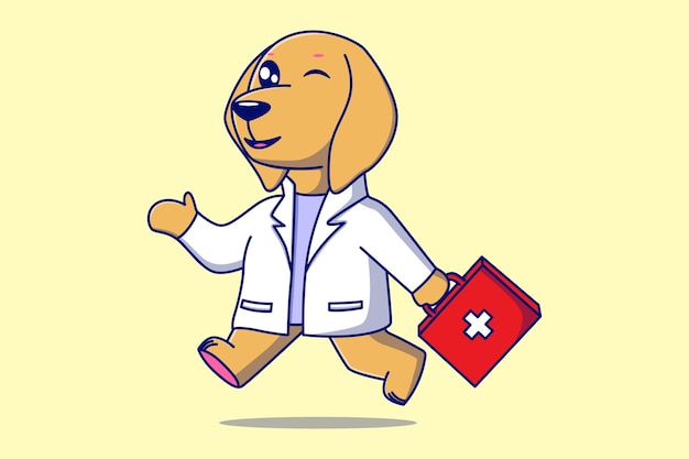 Cute Dog Doctor With First aid kit Vector Cartoon