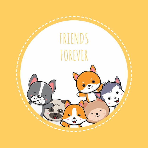 Cute dog doodle banner background wallpaper icon cartoon illustration design flat cartoon style