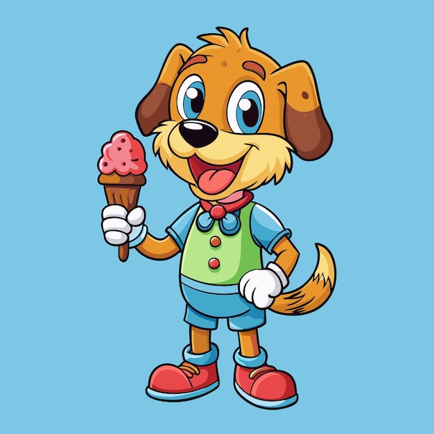 Cute Dog Eating Ice Cream Cone Cartoon Vector Illustration