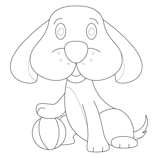 Cute dog holding a ball suitable for children's coloring page vector illustration