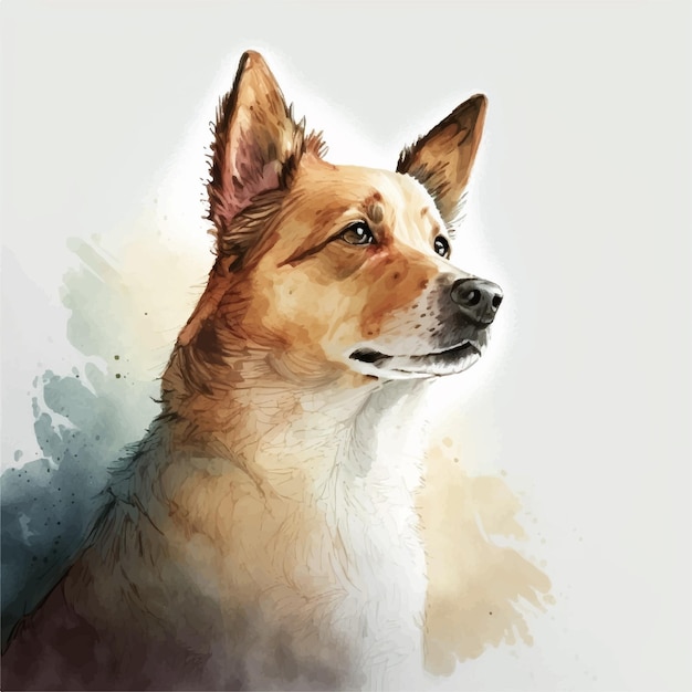 Cute dog looking at the horizon, illustration for frames and banners, watercolor illustration style