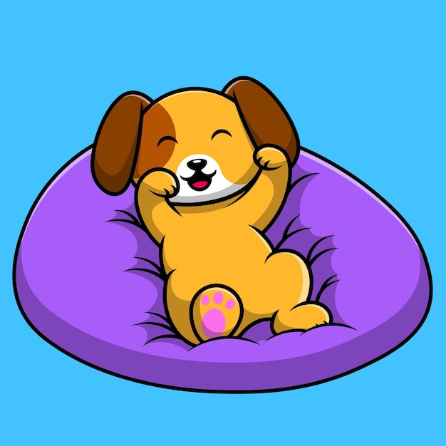 Cute Dog Lying On Pillow Cartoon Vector Icon Illustration