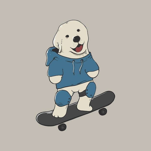 cute dog playing skateboard