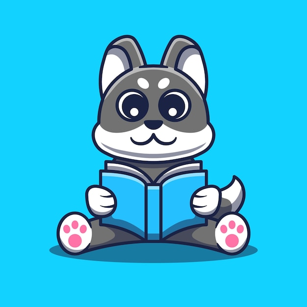 Cute Dog Reading Book Cartoon Illustration Studying Animal Icon