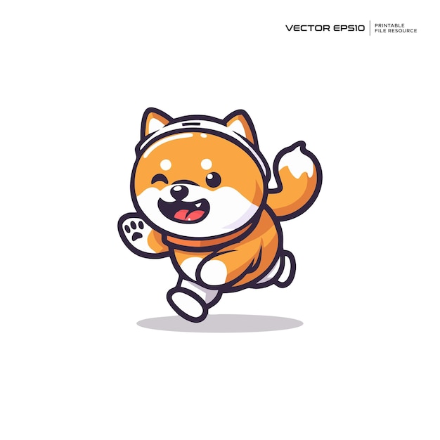 cute dog shiba inu sport jogging character mascot logo design illustration eps 10