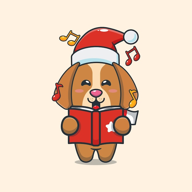 Cute dog sing a christmas song Cute christmas cartoon illustration