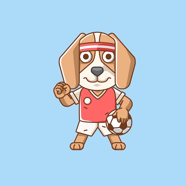 Cute dog soccer player animal kawaii chibi character mascot illustration outline style design