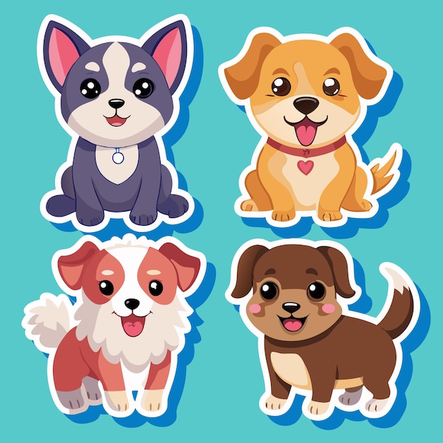 Cute Dog Stickers with Big Eyes and Happy Smiles