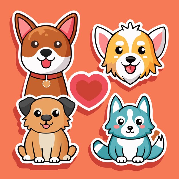 Vector cute dog stickers with heart perfect for pet lovers