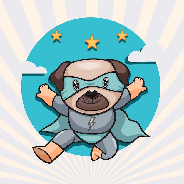 Cute dog super hero cartoon illustration. animal hero concept isolated flat cartoon