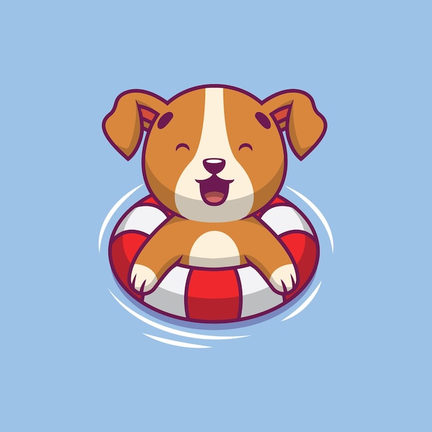 Vector cute dog swimming cartoon illustration