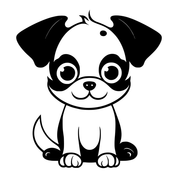 Cute dog vector black and white cartoon character design collection White background Pets Animals