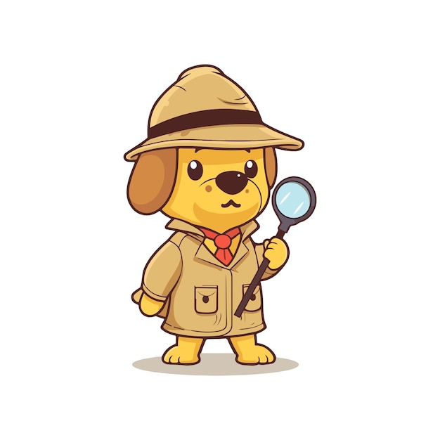 a cute dog wearing a jacket with a magnifying glass looking into the viewfinder in the style of 2d