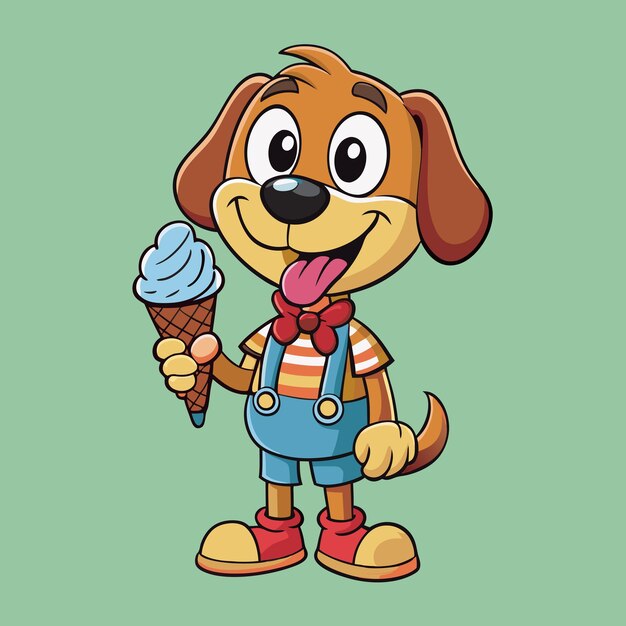 Cute Dog with Ice Cream Treat Cartoon Vector Illustration