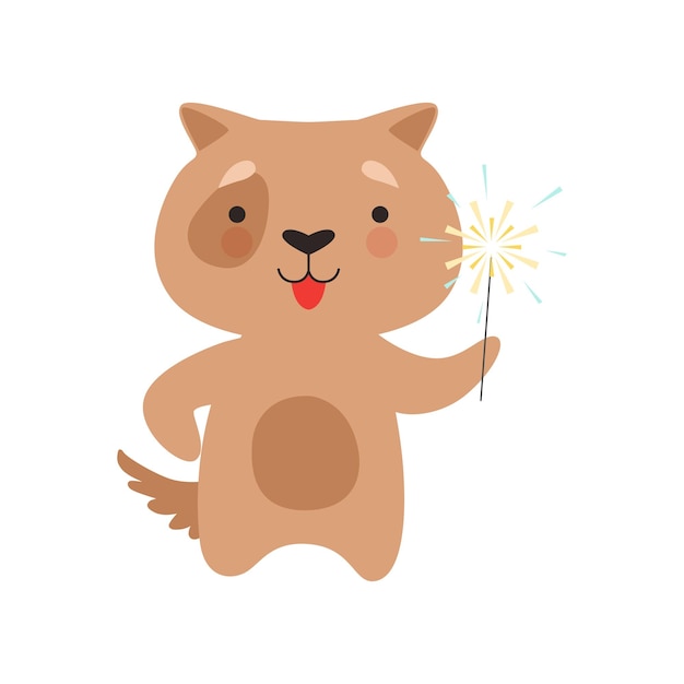 Cute dog with a party sparkler lovely cartoon animal character design template can be used for new